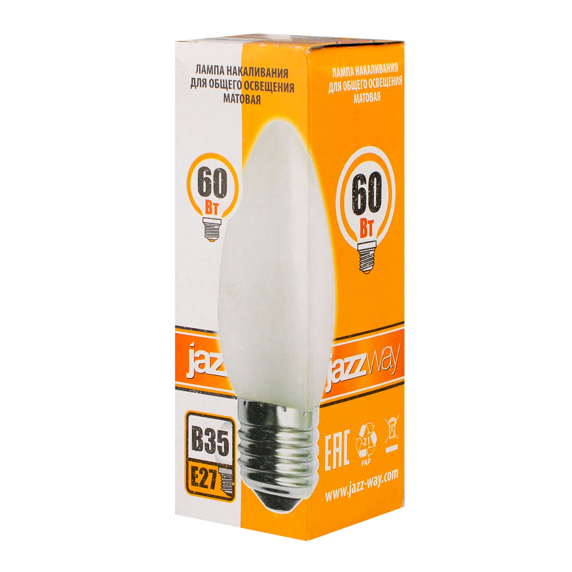 ЛАМПА накаливания свеча мат E27 240V 60 Вт 550Лм Jazzway