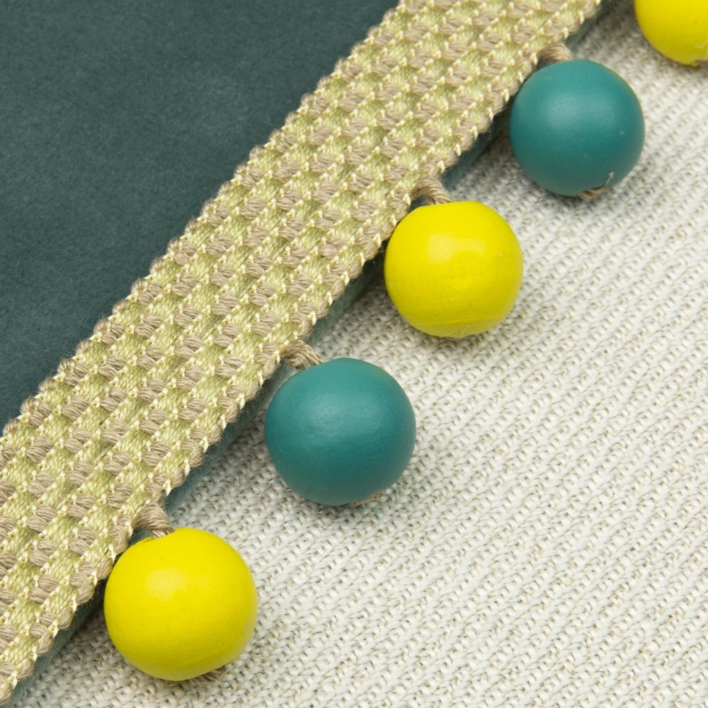 Бахрома для штор с деревянными шариками лимонный/темно-бирюзовый