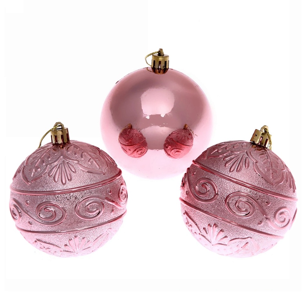 Шары новогодние Микс фактур 8 см розовое золото 3 шт