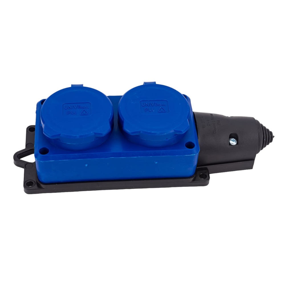 Колодка 2 гнезда с заглушками с/з 16А 250В IP44 UNIVersal синяя