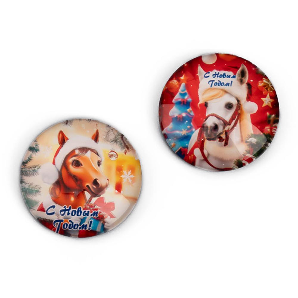 Магнит новогодний Лошадка d3,5 см микс 2024-8181