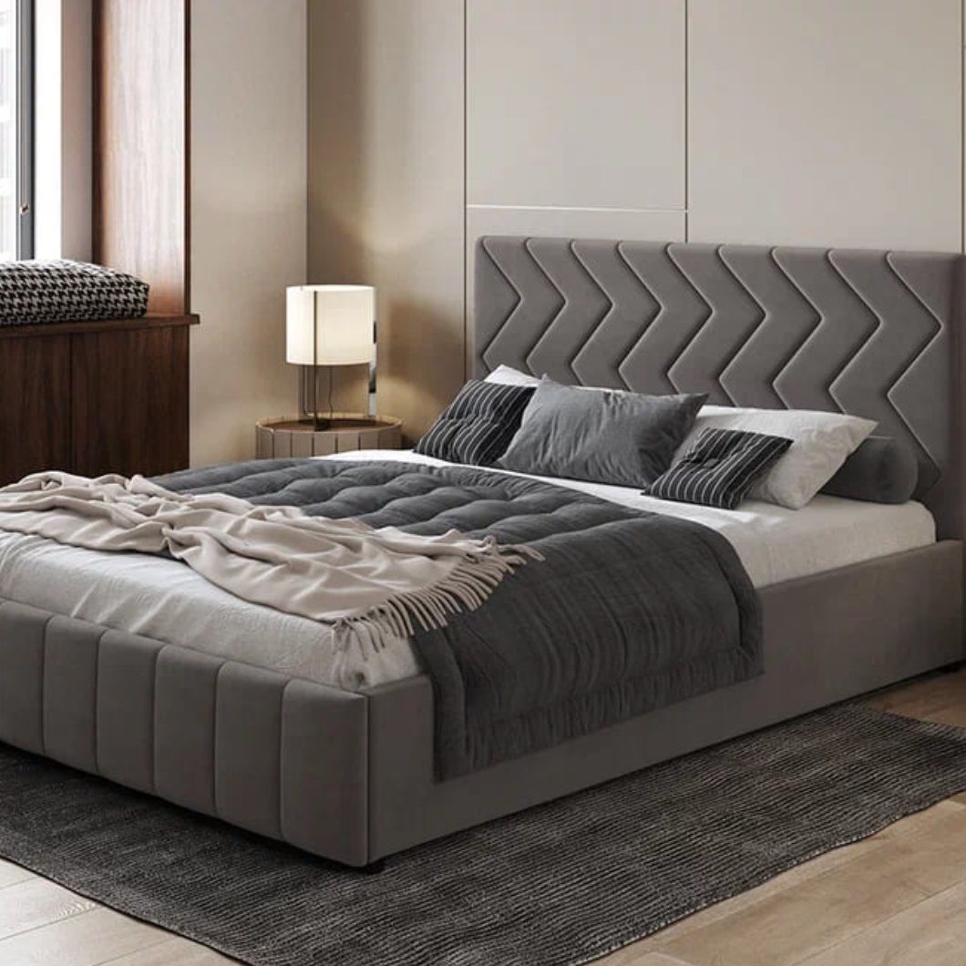 Кровать Милана 1600х2000 мм серо-коричневая с ортопед основанием и ПМ