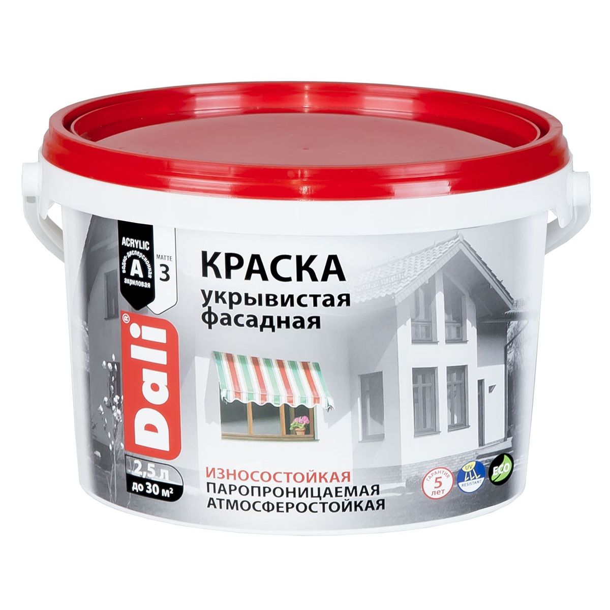 Краска фасадная укрывистая Dali белая 2,5 л