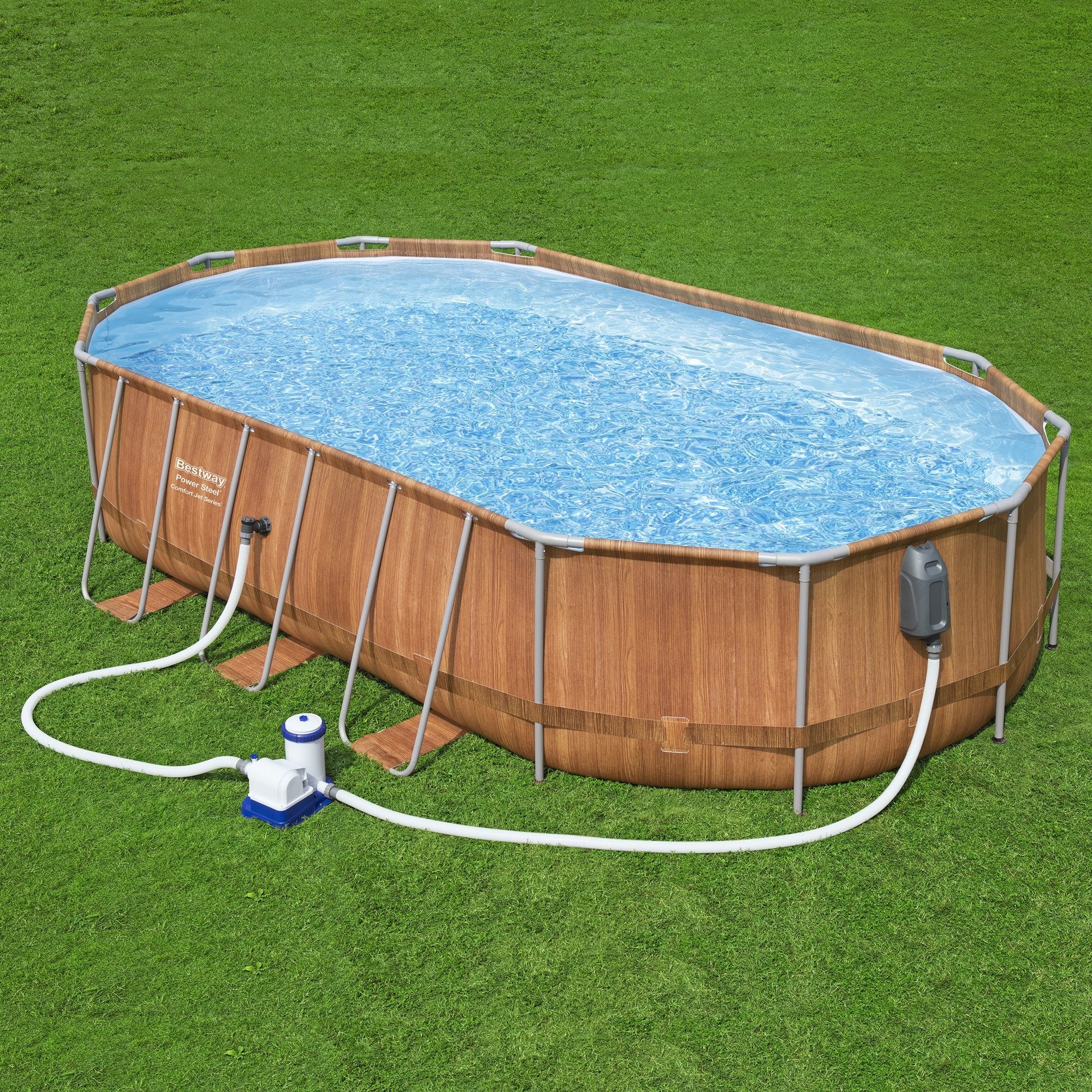 Бассейн каркасный овальный 610х366х122 см 20241 л Bestway Steel Pro Max ф-насос лестница LED-подсветка 56719