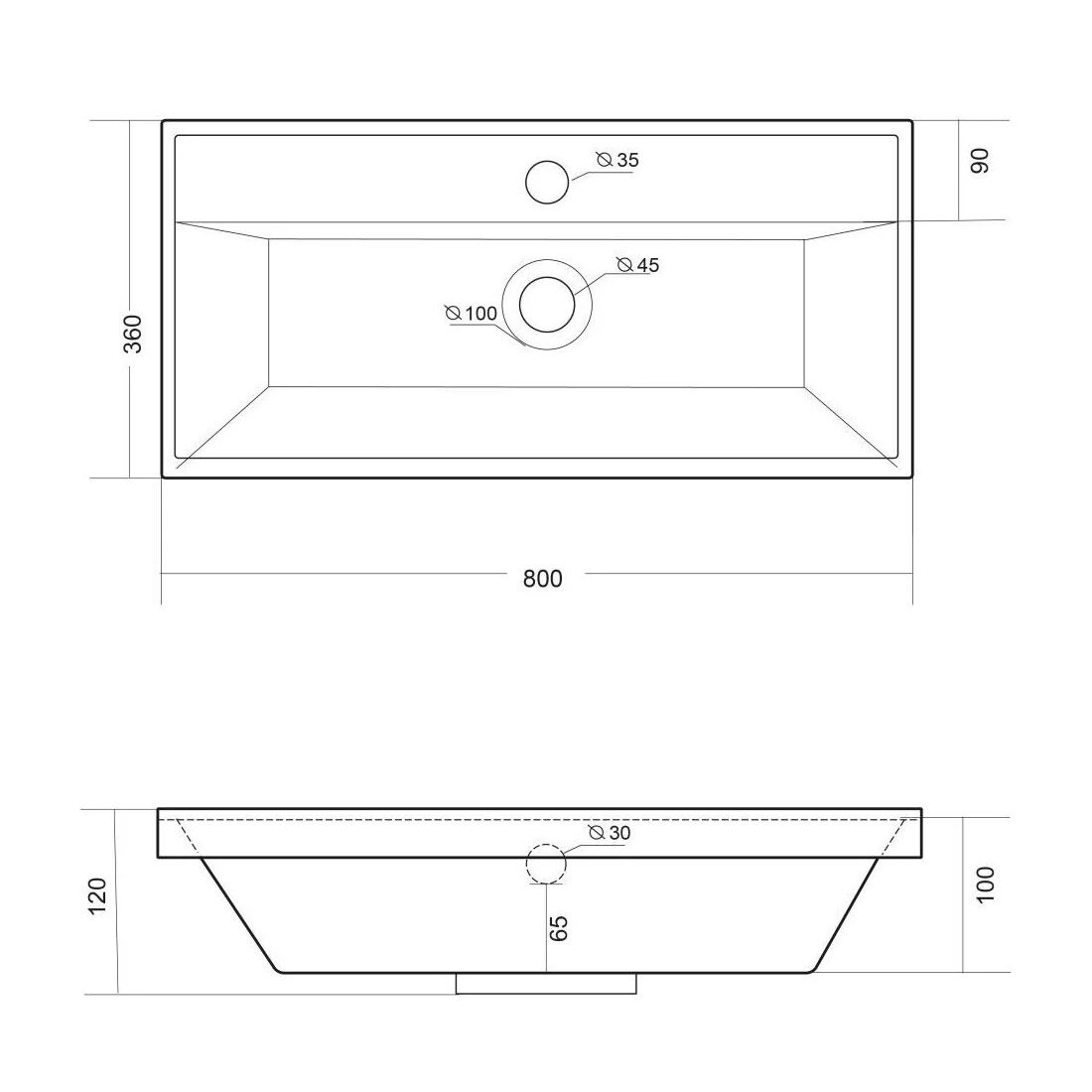 Раковина Classica 80 Slim 800х360х120 мм