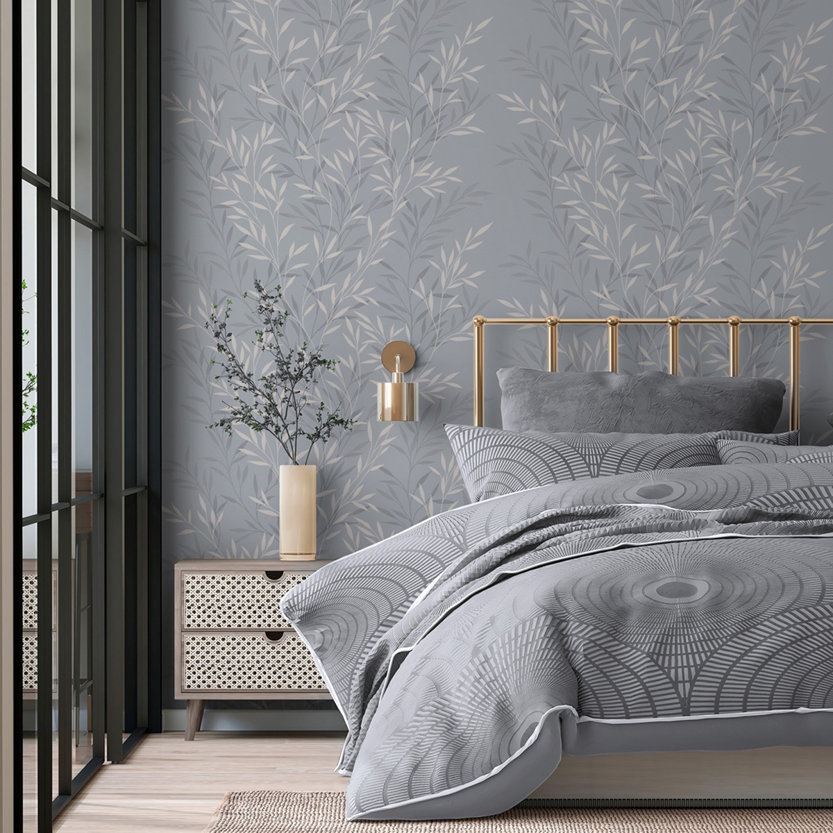 Обои WallSecret Oliva 9147-23 серые листья 1,06х10,05 м
