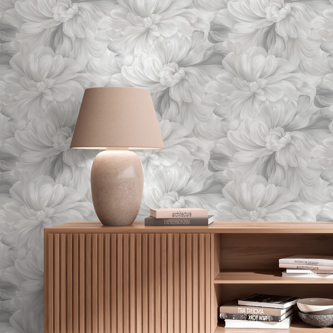 Обои AnturAGe Aurora AN9145-21 серые цветы крупные 1,06х10,05 м