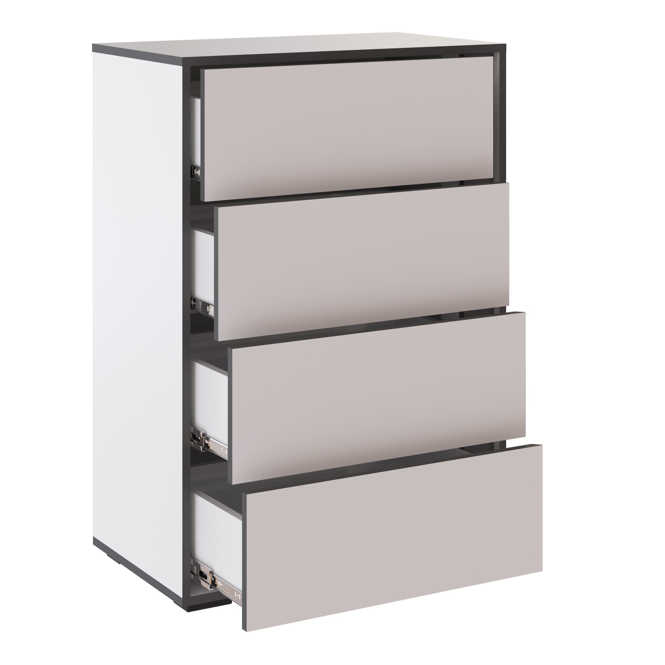 Комод Асцелла 700х980х380 мм 4 ящика Белый/Графит серый