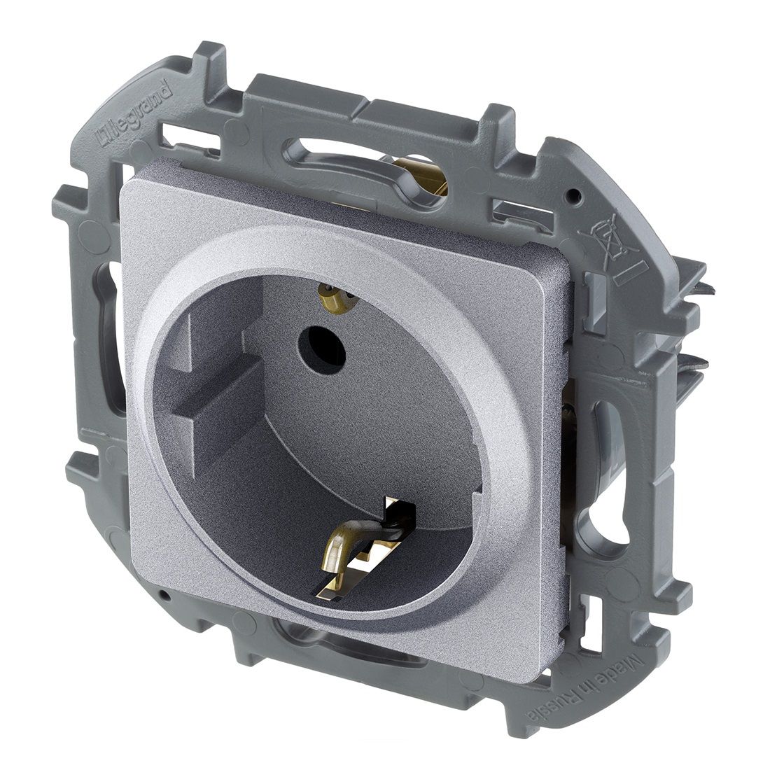 Розетка 1-местная 2Р+Е Legrand Inspiria 16А IP20 с заземлением алюминий 673722