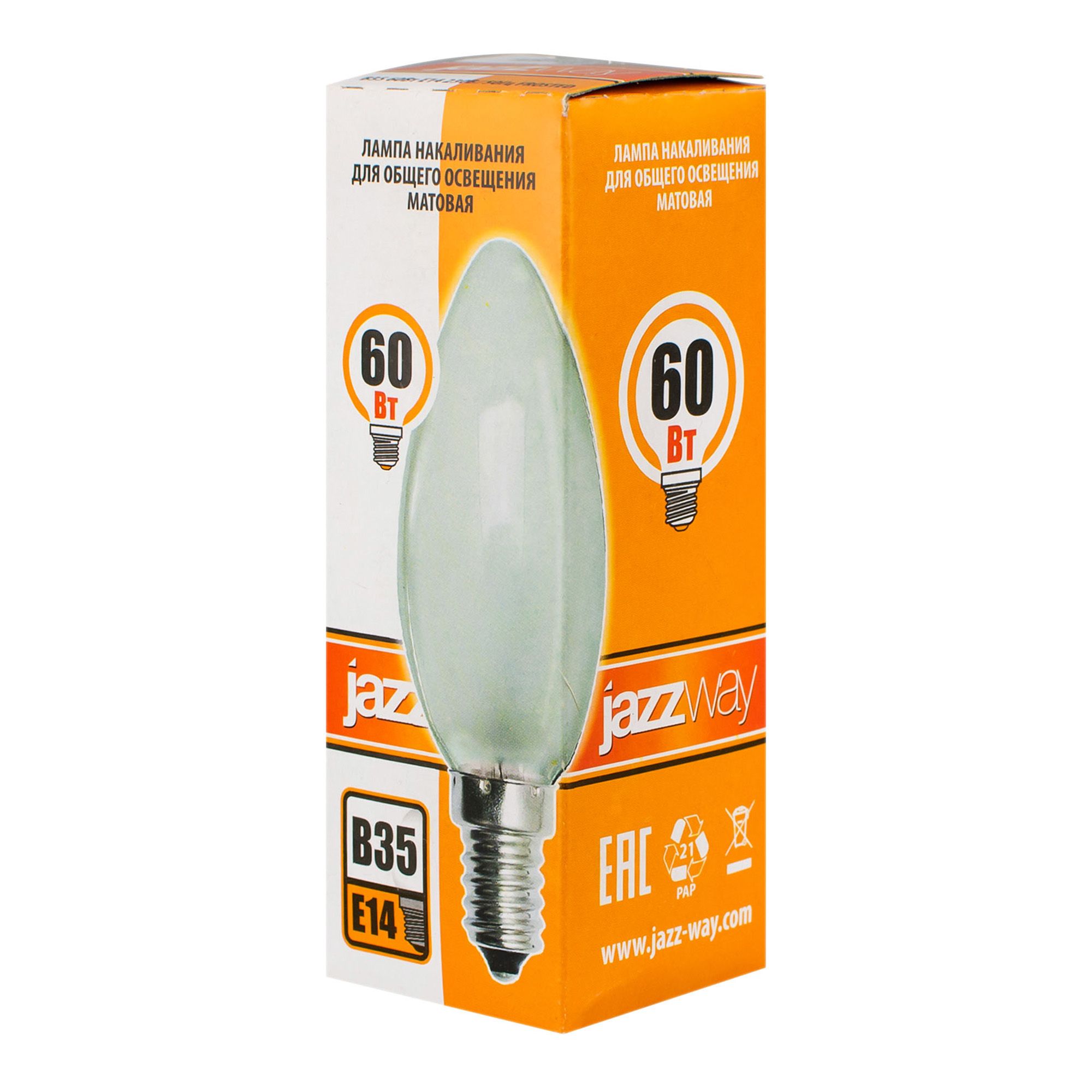 ЛАМПА накаливания свеча мат Е 14 240V 60 Вт 550Лм Jazzway