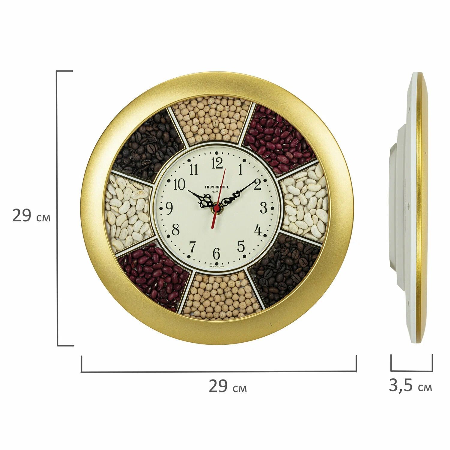 Часы настенные Тройка 11171141, круг 290мм, золото, Специи