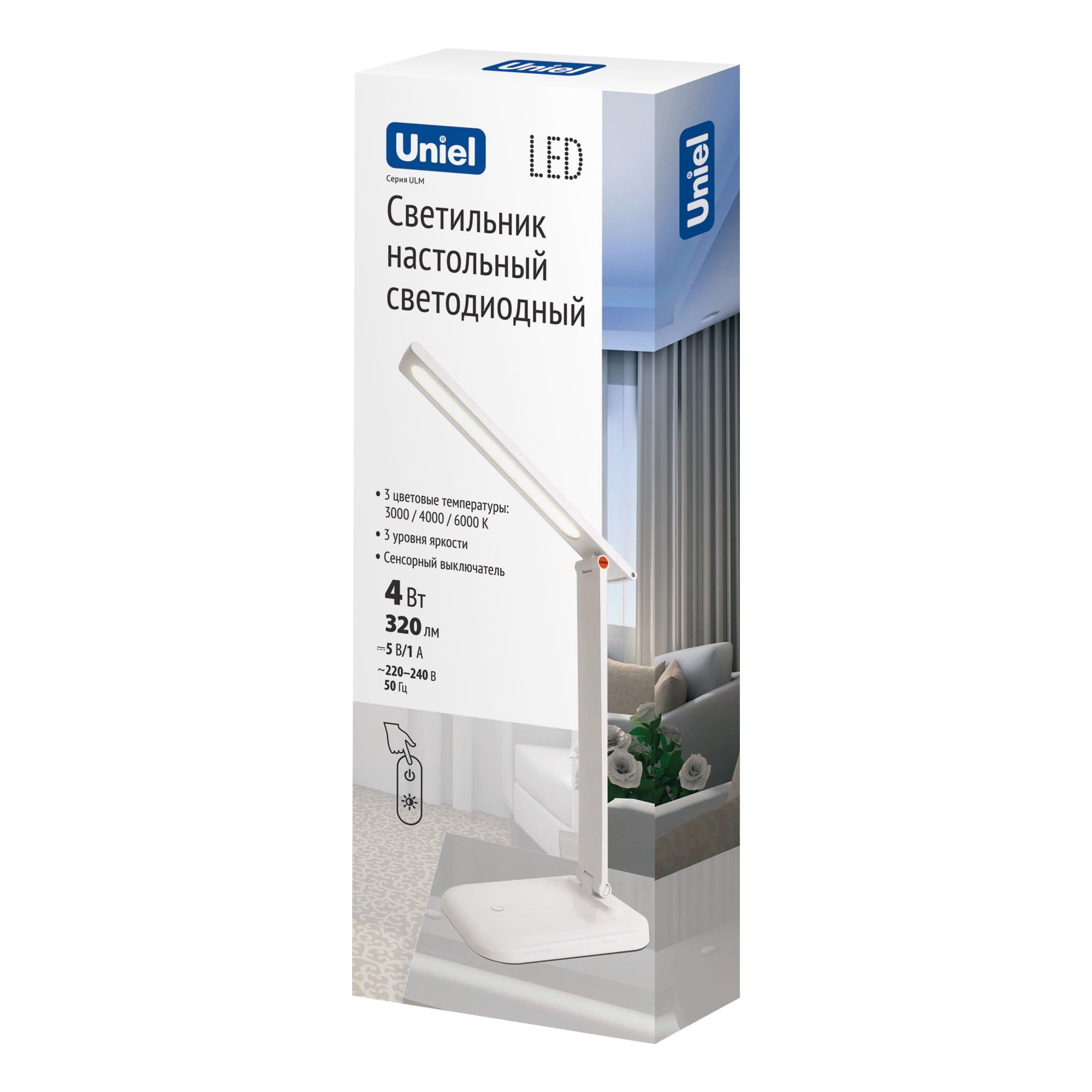 Светильник настольный светодиодный Uniel LED ULM-D607 4Вт 3000-6000K DIM white сенсорный выключатель