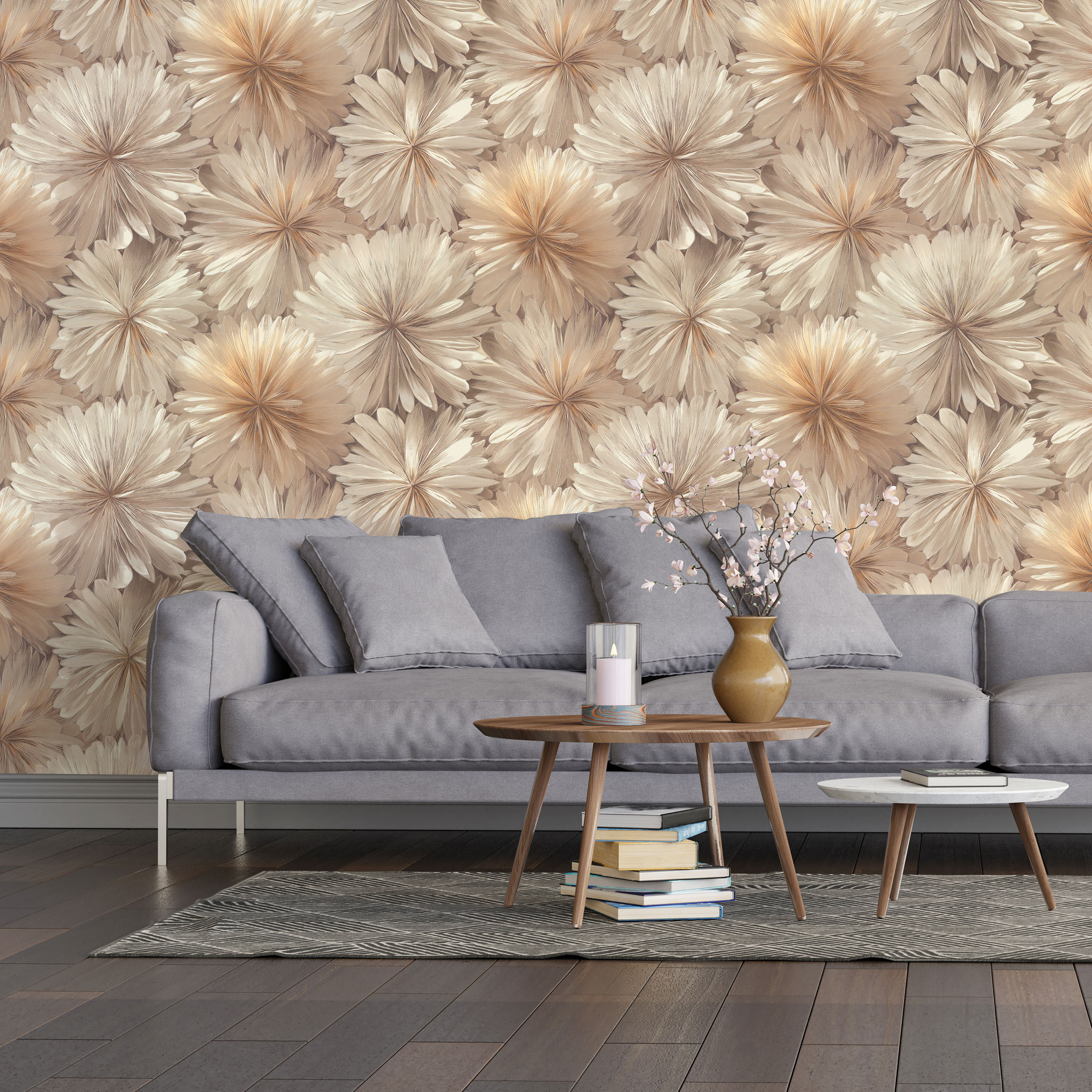 Обои Ornamy Florance 8090-02 золотые цветы средние 1,06х10 м