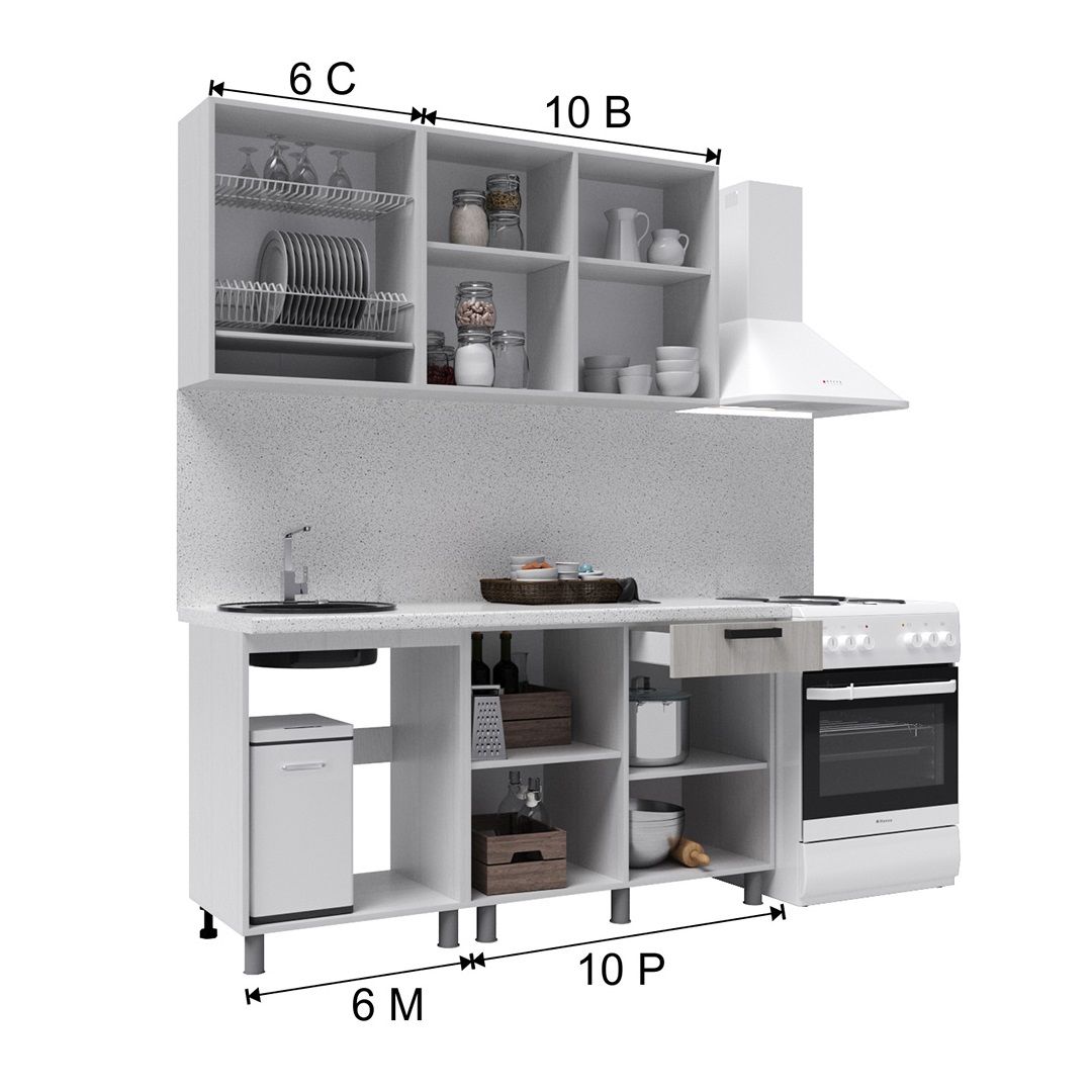 Гарнитур кухонный Марбл 1,6 м Мрамор Лайт/Мрамор Дарк/Мрамор белый 26 мм