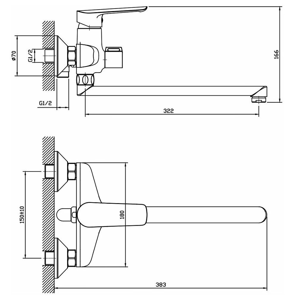 Смеситель для ванны Lagos излив 300 мм LG 31