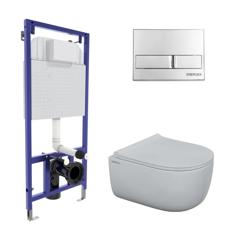 Система инсталляции Berges с унитазом Albit Rimless Real Slim SO с клавишей смыва L3 хром глянцевый