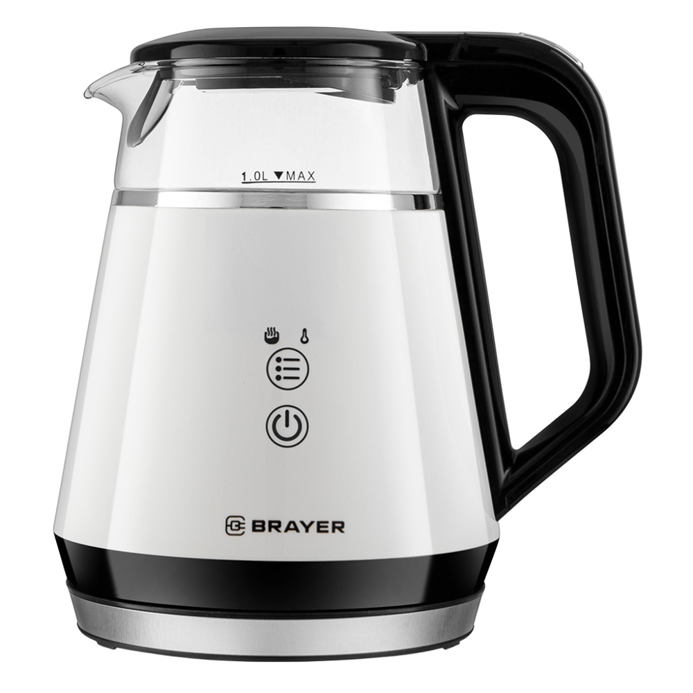 Чайник электрический Brayer 1084BR 1100Вт 1 л пластик/стекло черно-белый