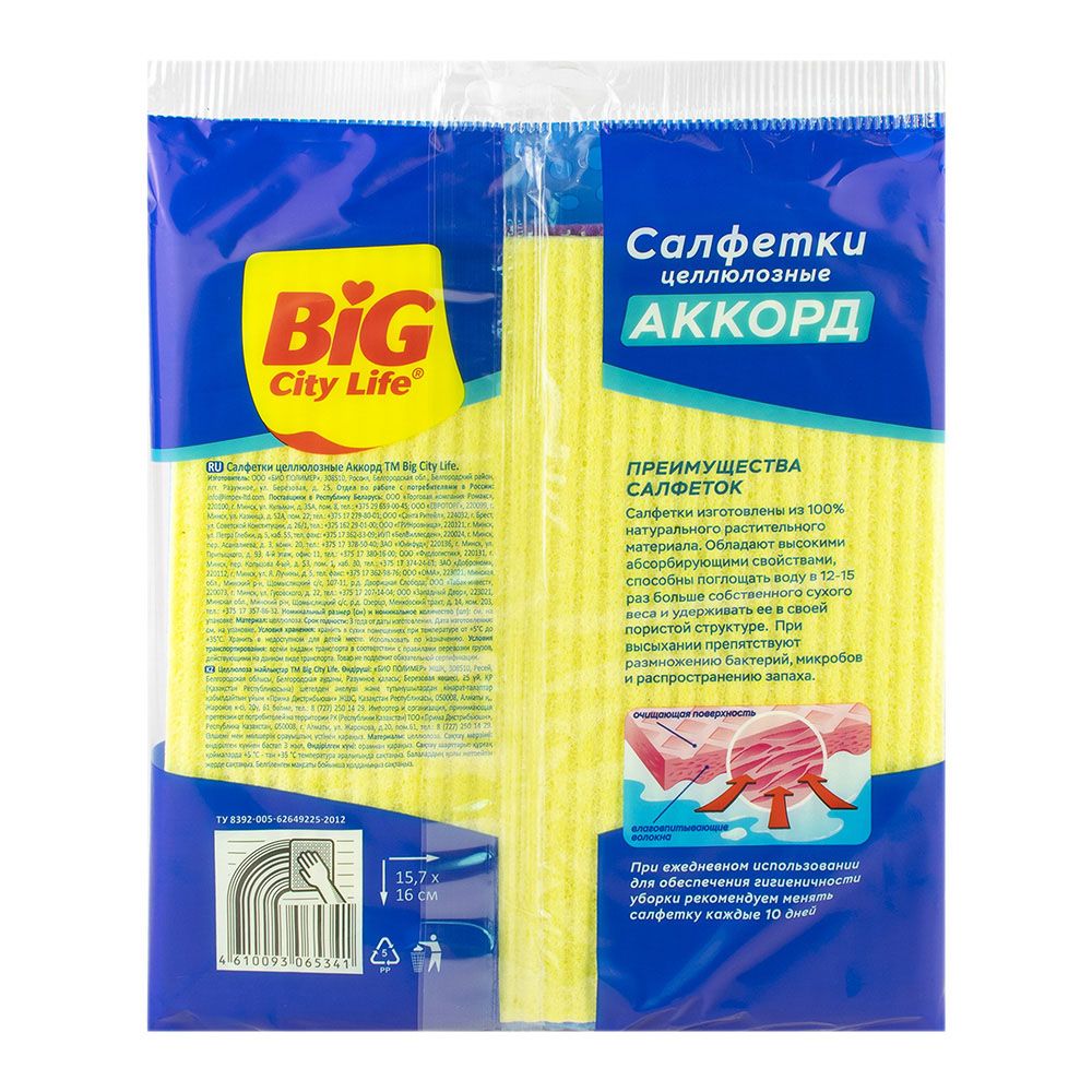 Салфетки для уборки целлюлозные Big City Аккорд 15,7х16 см 3 шт