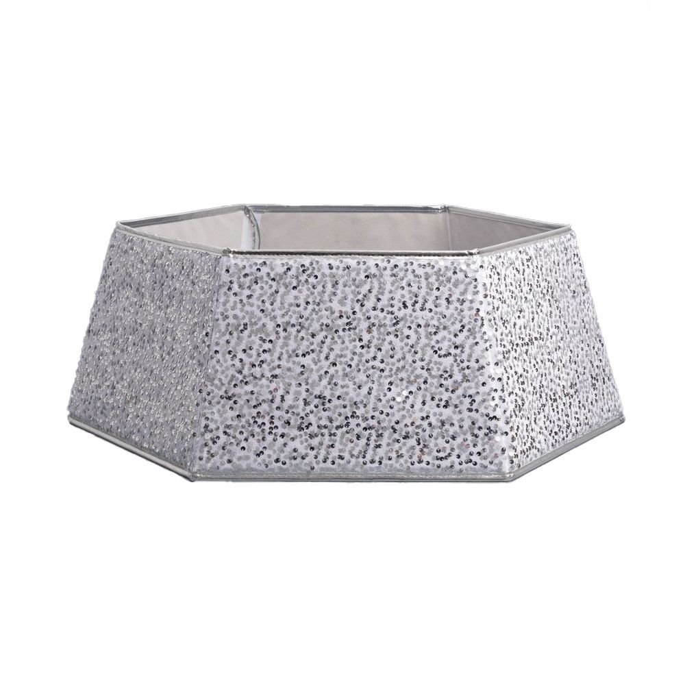 Юбка для основания елки Моя Елочка d68 см h25 см белый с пайетками серебро 2025-0578