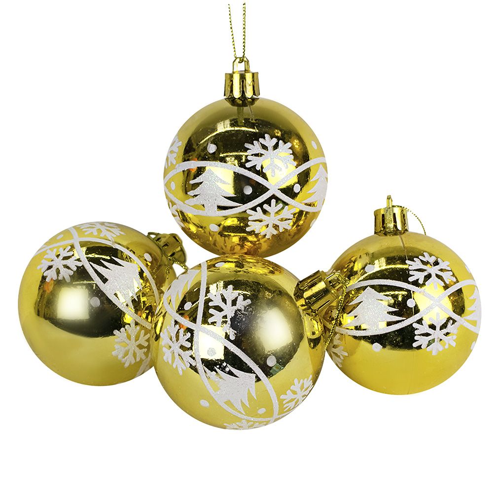 Новогодние шары "Зимний лес" 6 см 4 шт золото