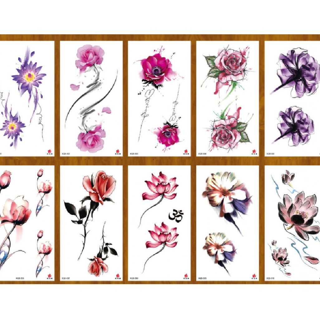 Татуировка-наклейка Цветочный микс 11,4х21 см арт.ТА-1763