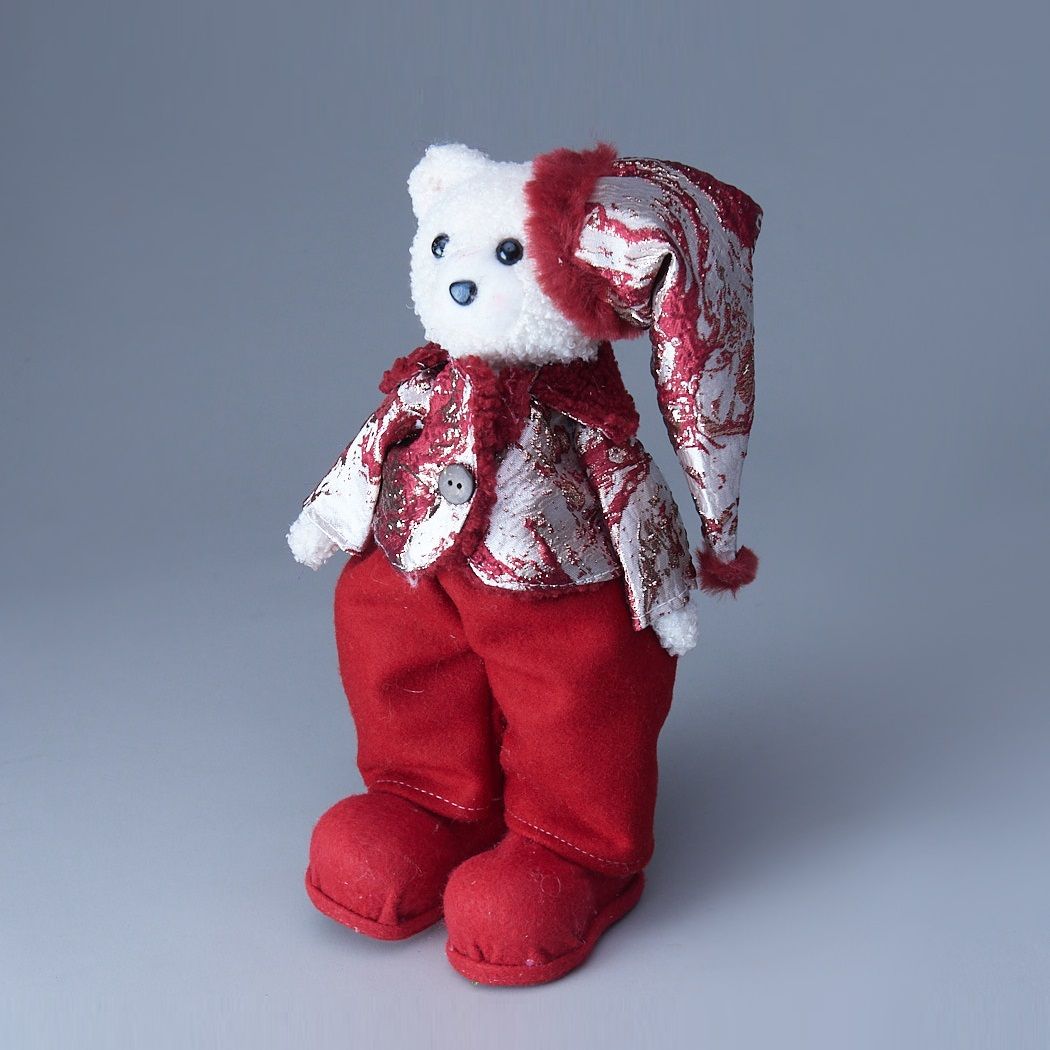 Фигура декоративная Мишка с колпаком 17х13х30 см бордо/золото