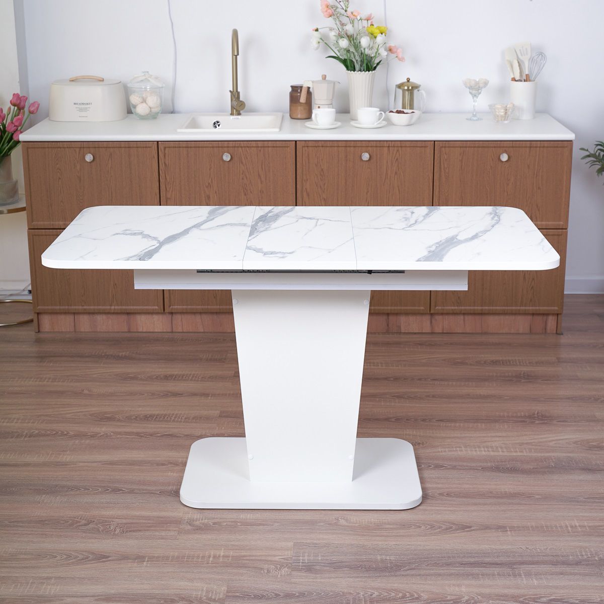 Стол раздвижной Грант 1080/1380х680х770 мм Белый, ЛДСП/Пластик HPL №3027