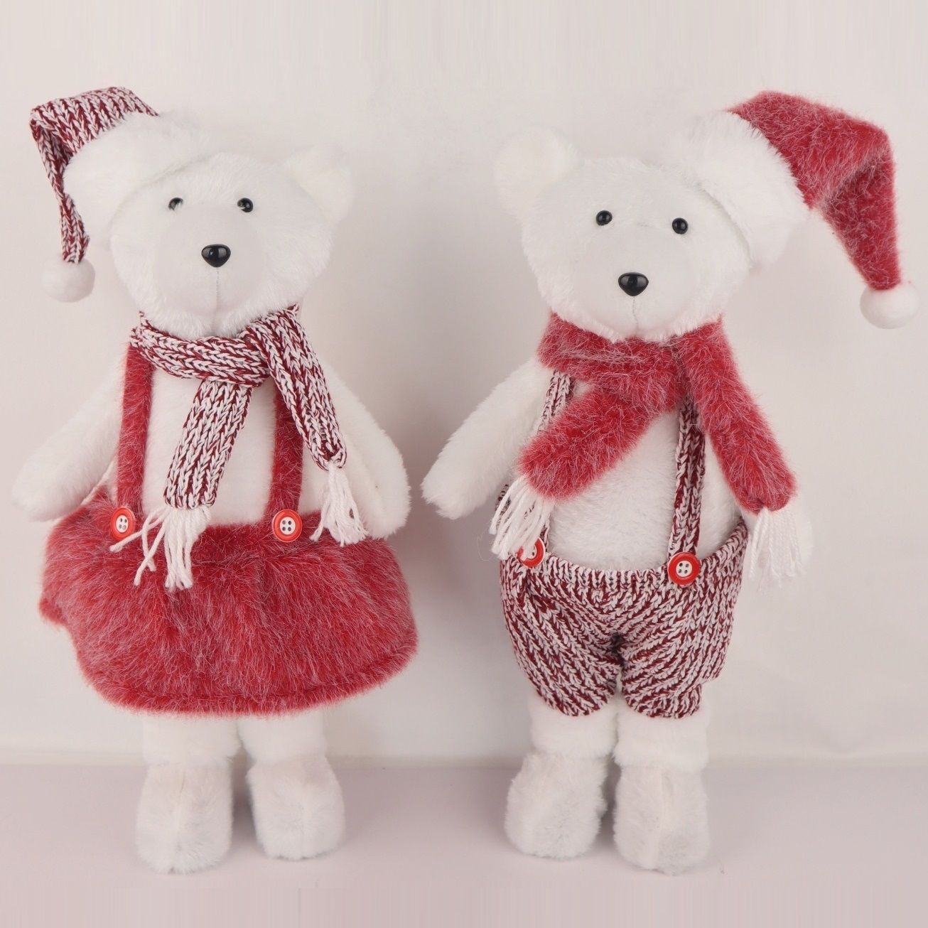 Изделие декоративное Мишка мальчик стоящий 22x18x54 см белый/красный