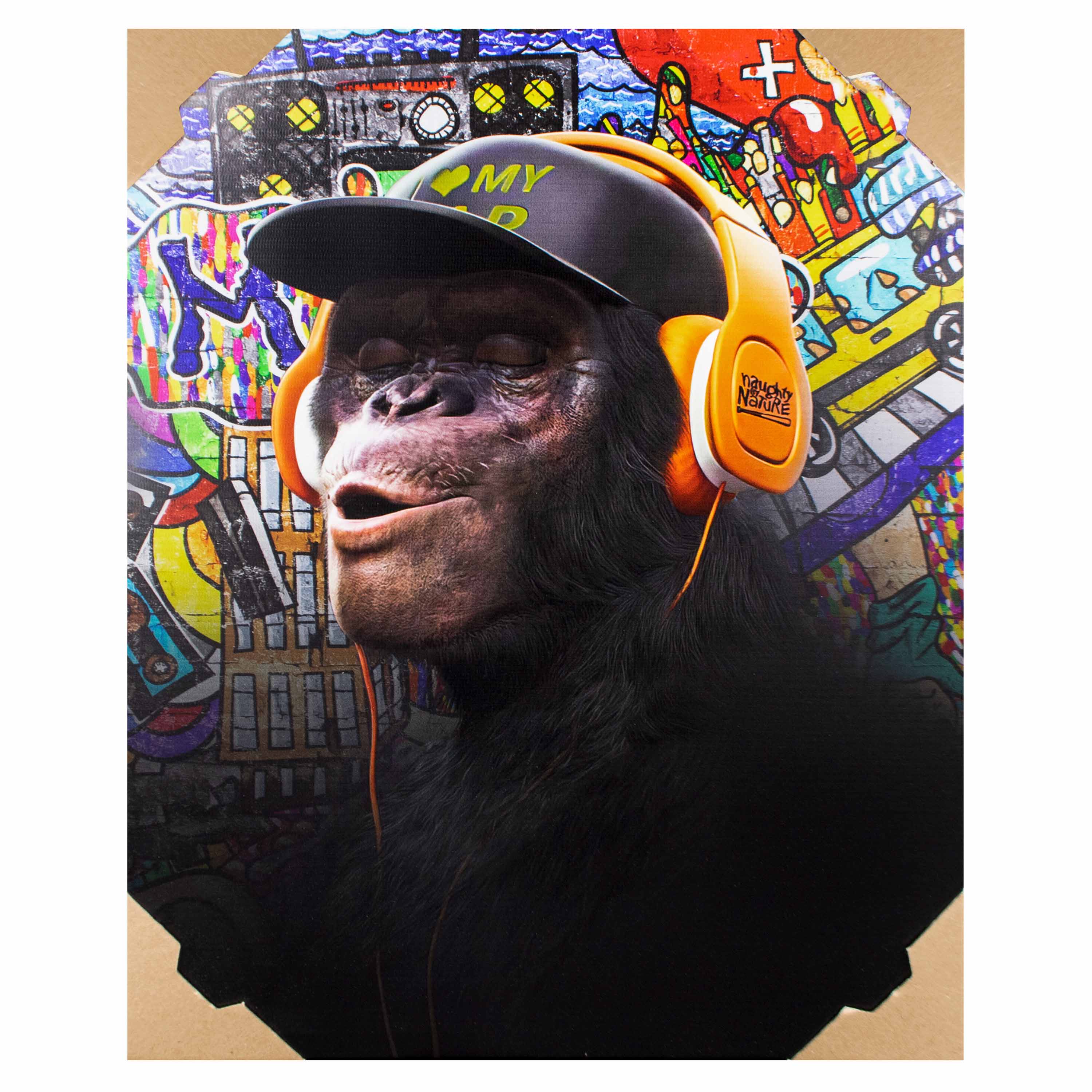 Картина-холст H-1261S (48х39) Обезьяна в наушниках на граффити