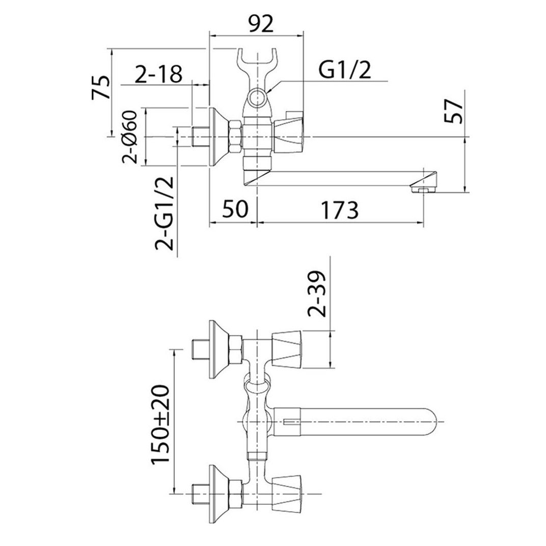Смеситель для ванны Milardo Tring TRISB02M02 вентильный короткий излив