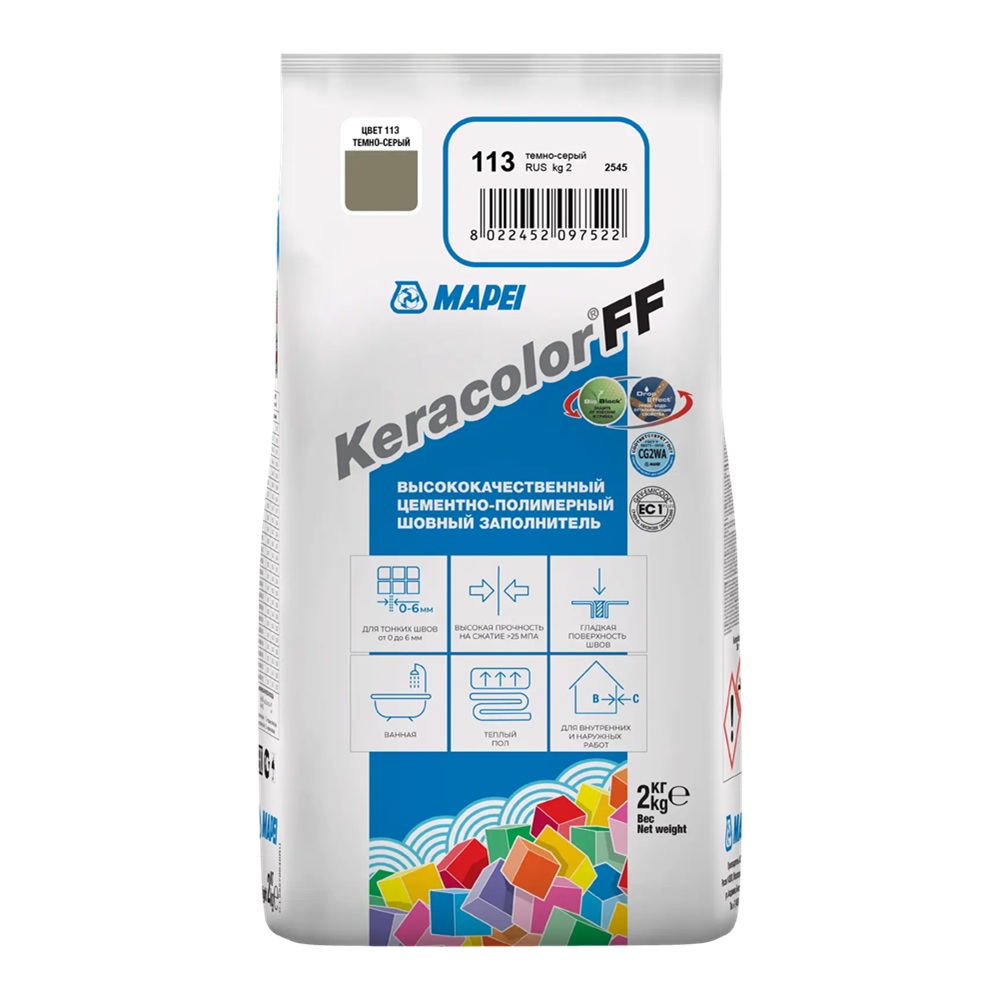 Затирка цементная Mapei Keracolor FF №113 темно-серый 2 кг