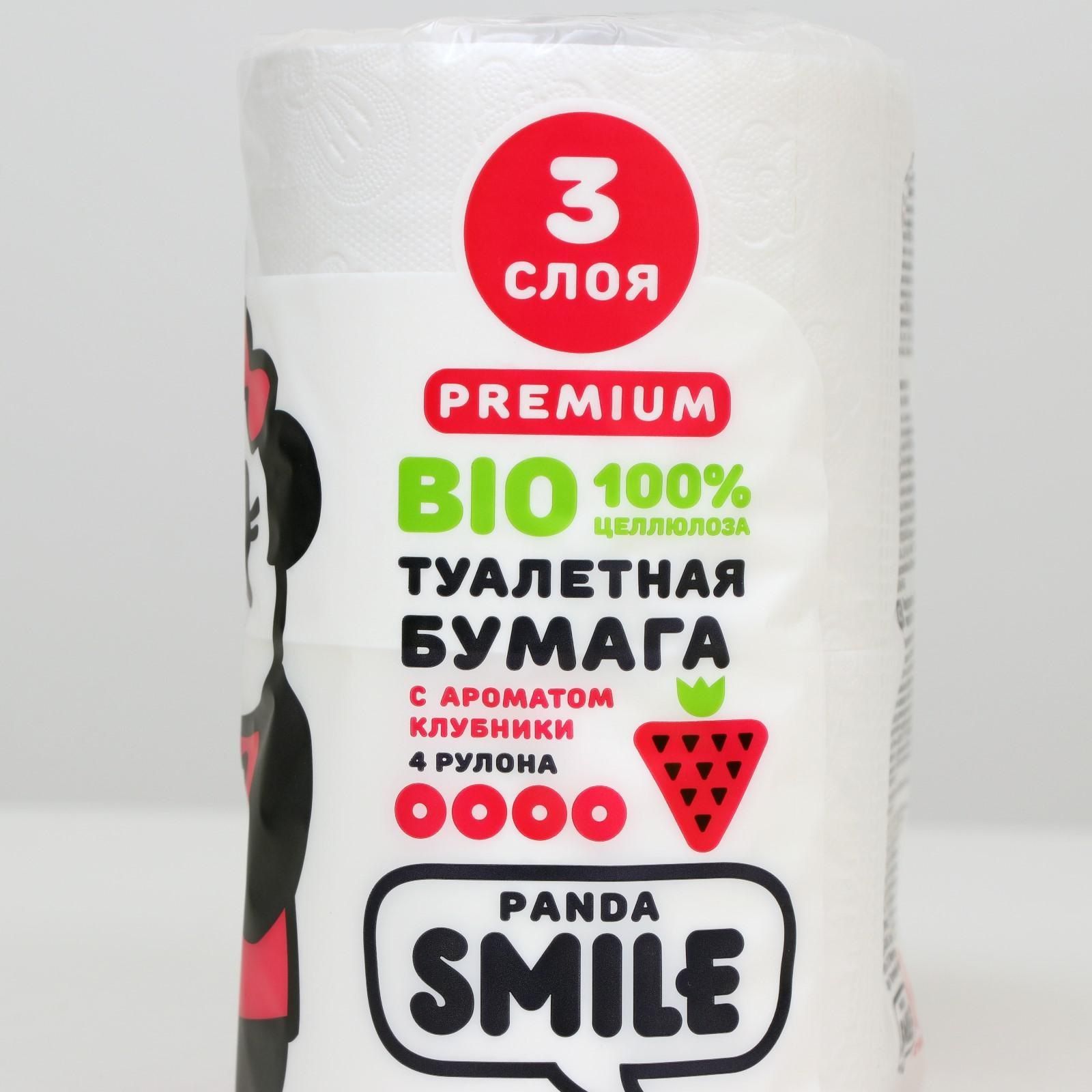 Туалетная бумага Panda Smile 3-слойная с ароматом Клубника 4 рулона