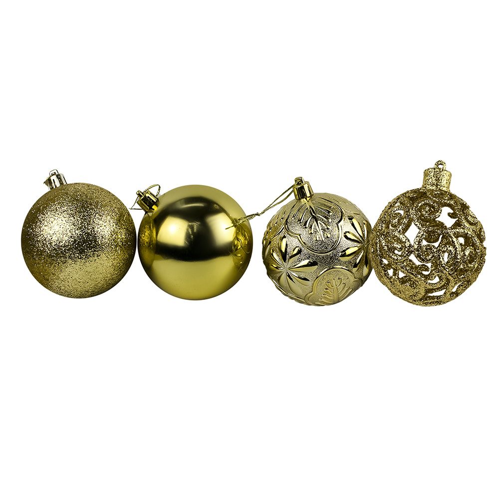 Шары новогодние Фактурный микс 8 см 24шт золотые