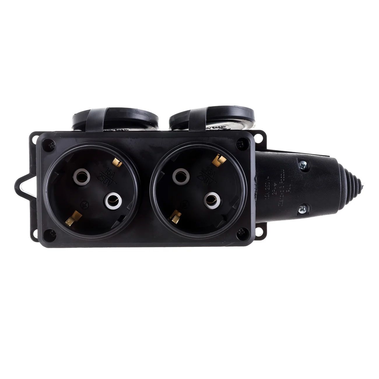 Колодка 2 гнезда с заглушками с/з 16А 220В IP44 UNIVersal черная 1788