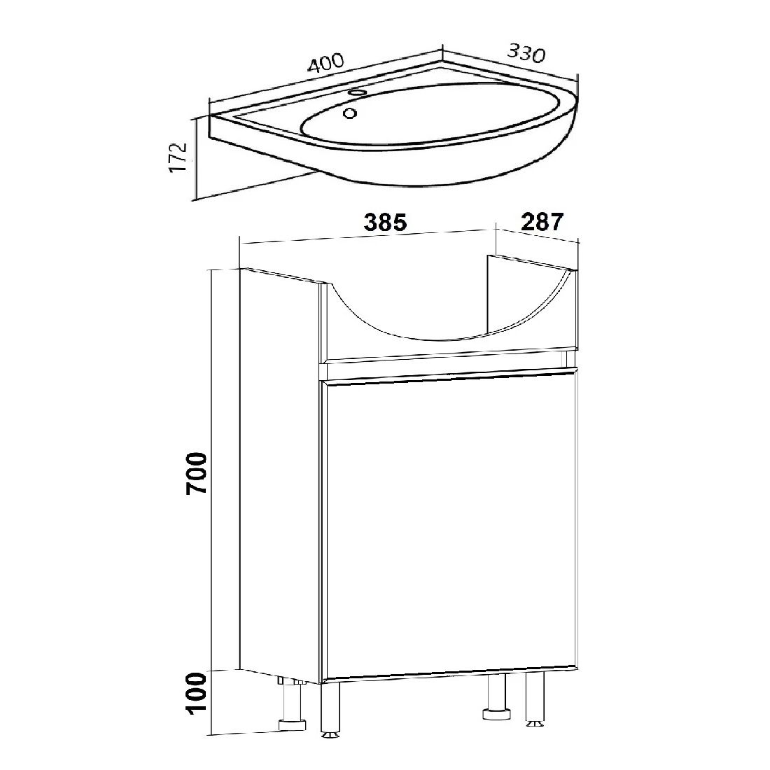 Тумба Лада 40 белая под раковину Mango 40