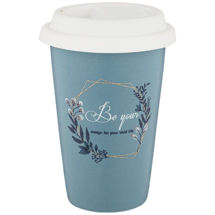 Кружка Кофемания с силиконовой крышкой 420 мл синяя 756-225