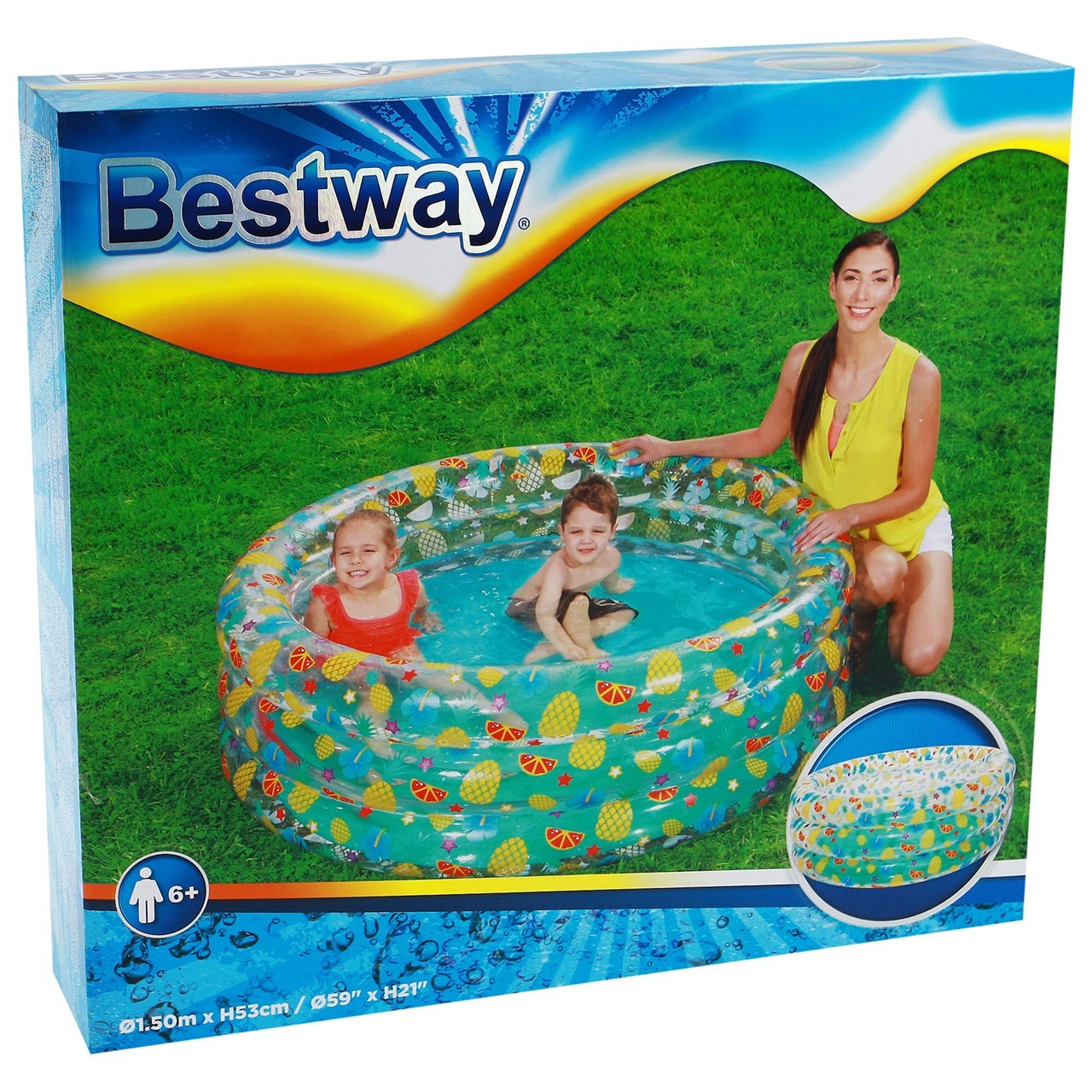 Бассейн детский надувной круглый 150х53 см 445 л Bestway Tropical Play 51045