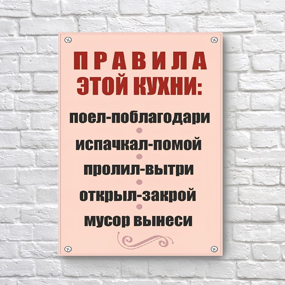 Табличка Правила кухни пластиковая 3мм 30x19.5см TPS 021