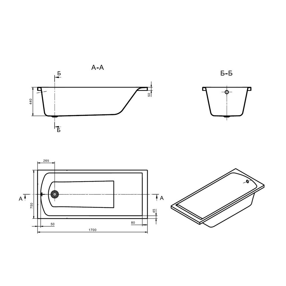 Ванна акриловая Santek Фиджи 170х75 см