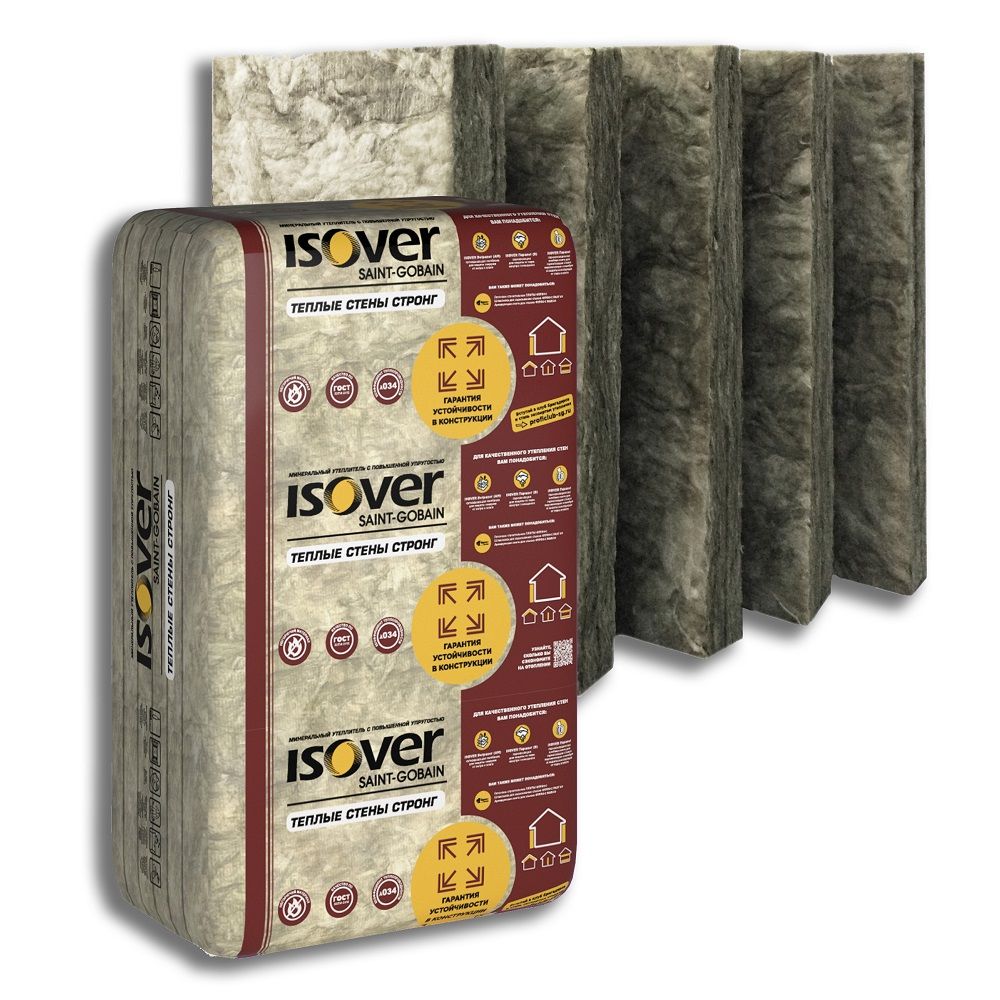Утеплитель Isover Теплые Стены Стронг 100х610х1000 мм (5 шт, 3,05м2, 0,3м3)