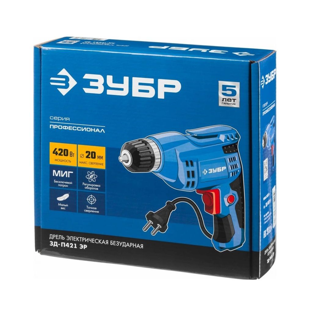 Дрель Зубр ЗД-П421 ЭР Профессионал 420Вт