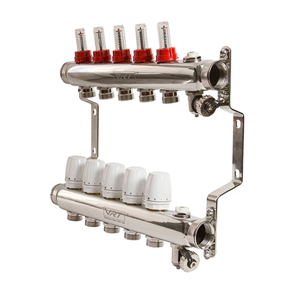 Коллекторная группа 1"х3/4'' евроконус 5 выходов c расходомерами VRT