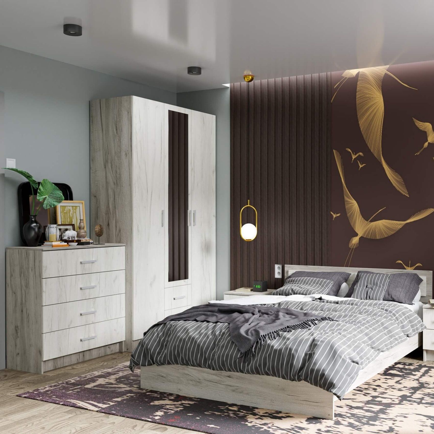 Шкаф трехдверный с зеркалом Гармония ШК 601 М 1200х2200х500 мм Дуб крафтбелый/Дуб крафт