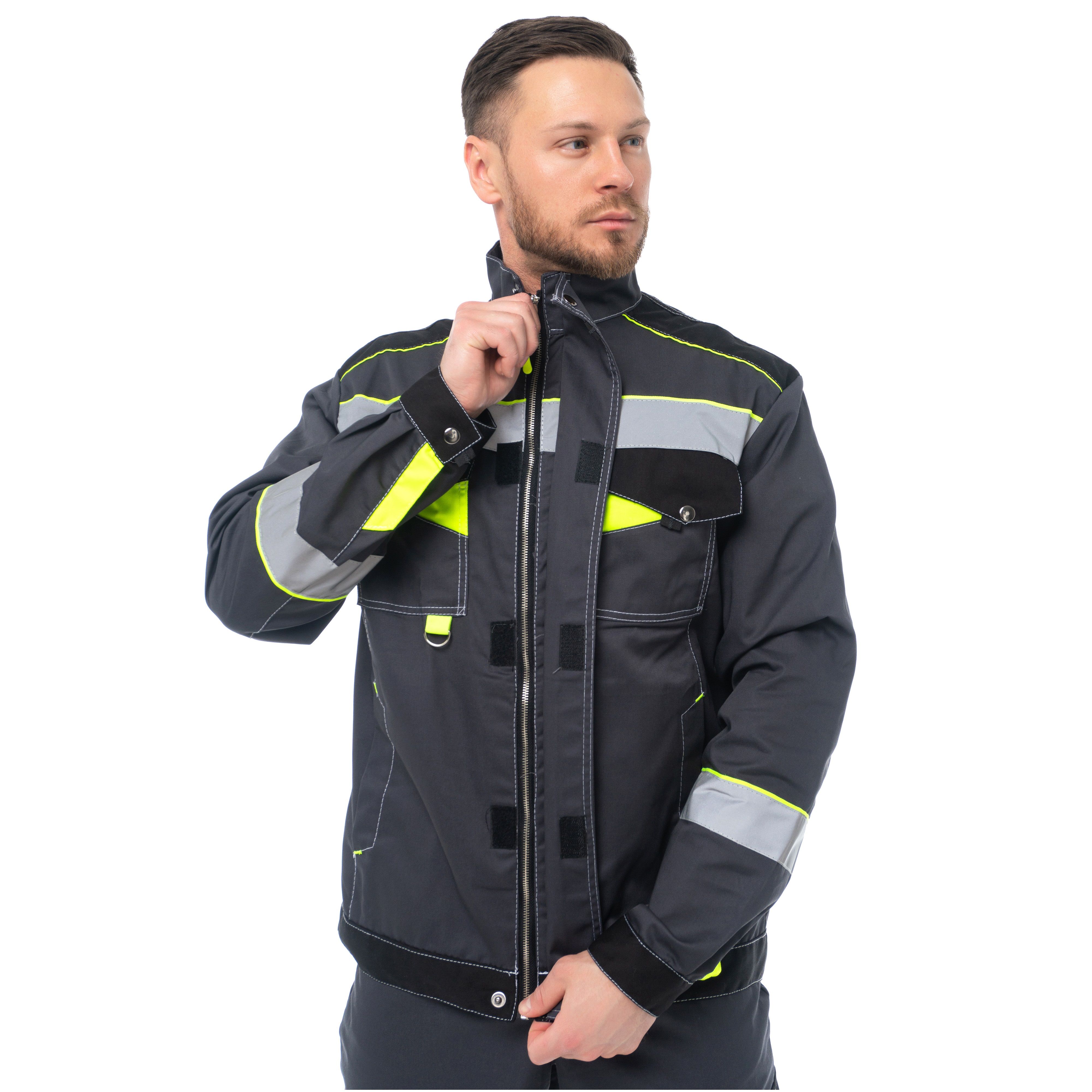 Костюм Корвет куртка, п/комб темно-серый с черным и лимонным СОП р.120-124/182-188