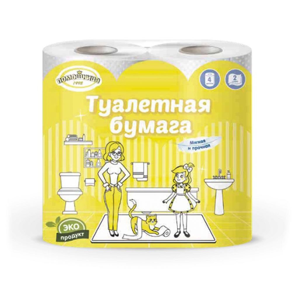 Туалетная бумага Помощница 2-слойная белая 4 рулона