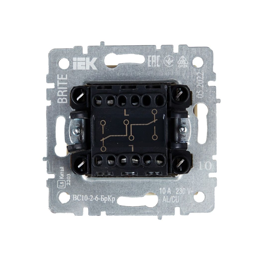 Выключатель проходной 2 клавиши Brite ВС10-2-6-БрКр 10А бежевый IEK BR-V22-0-10-K10