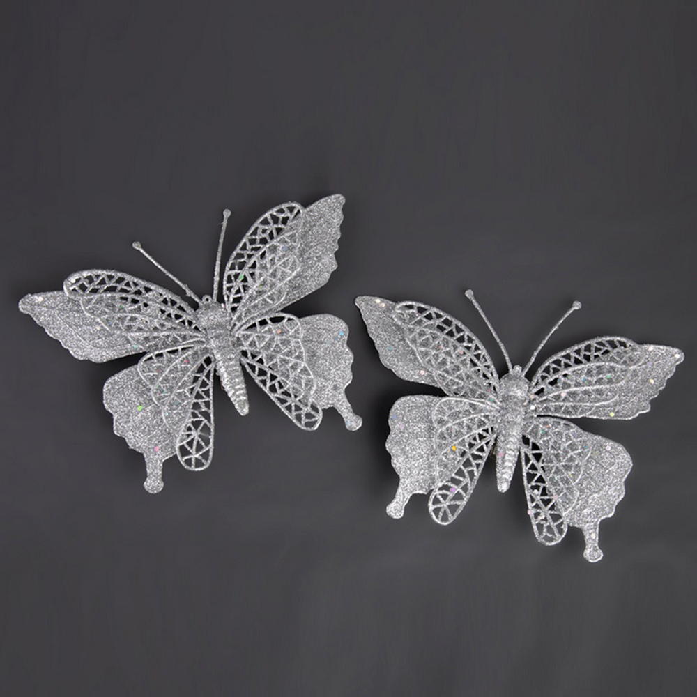 Украшение новогоднее Моя Елочка Бабочки 15 см серебро 2 шт 19031-0052