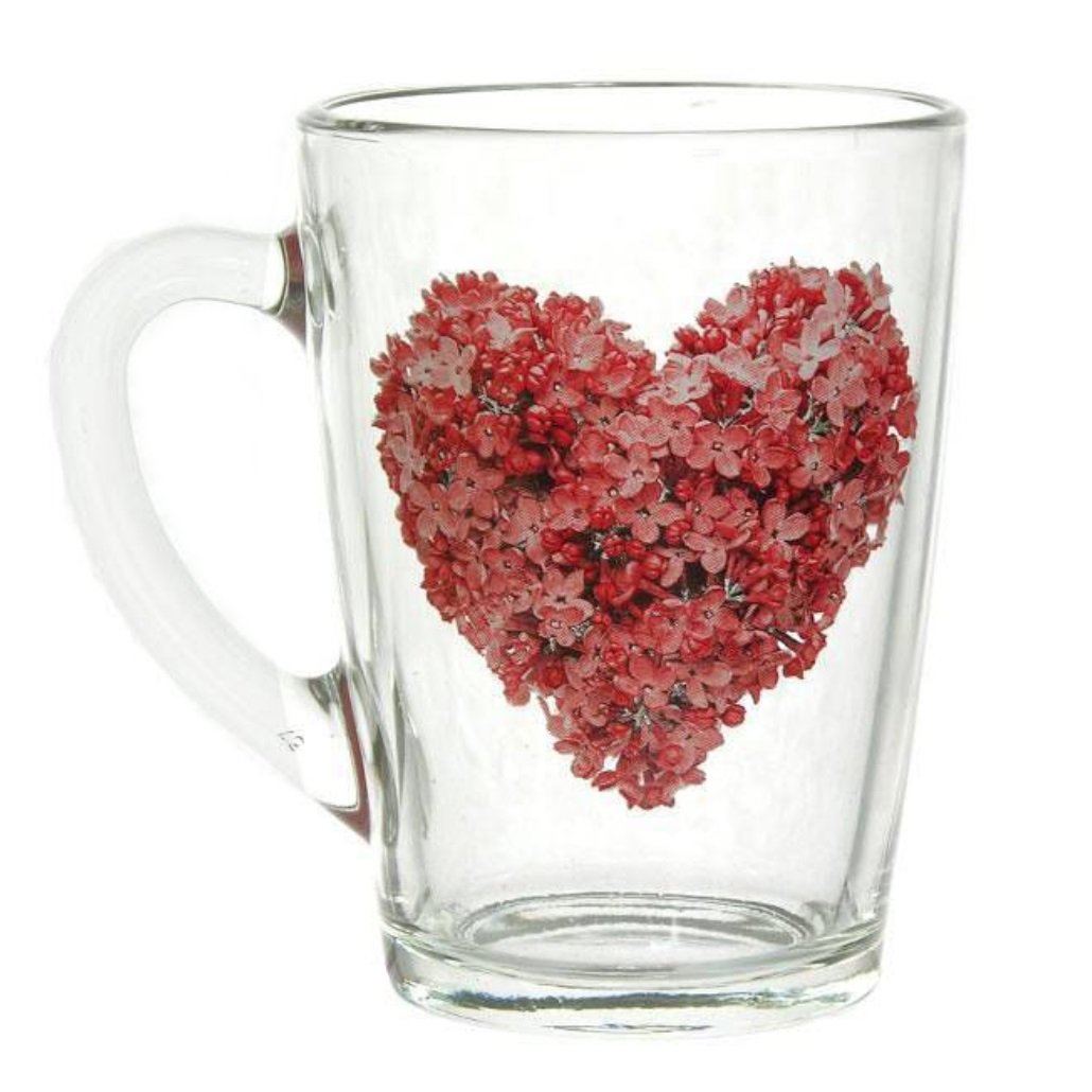 Кружка стеклянная 300 мл Цветочное сердце