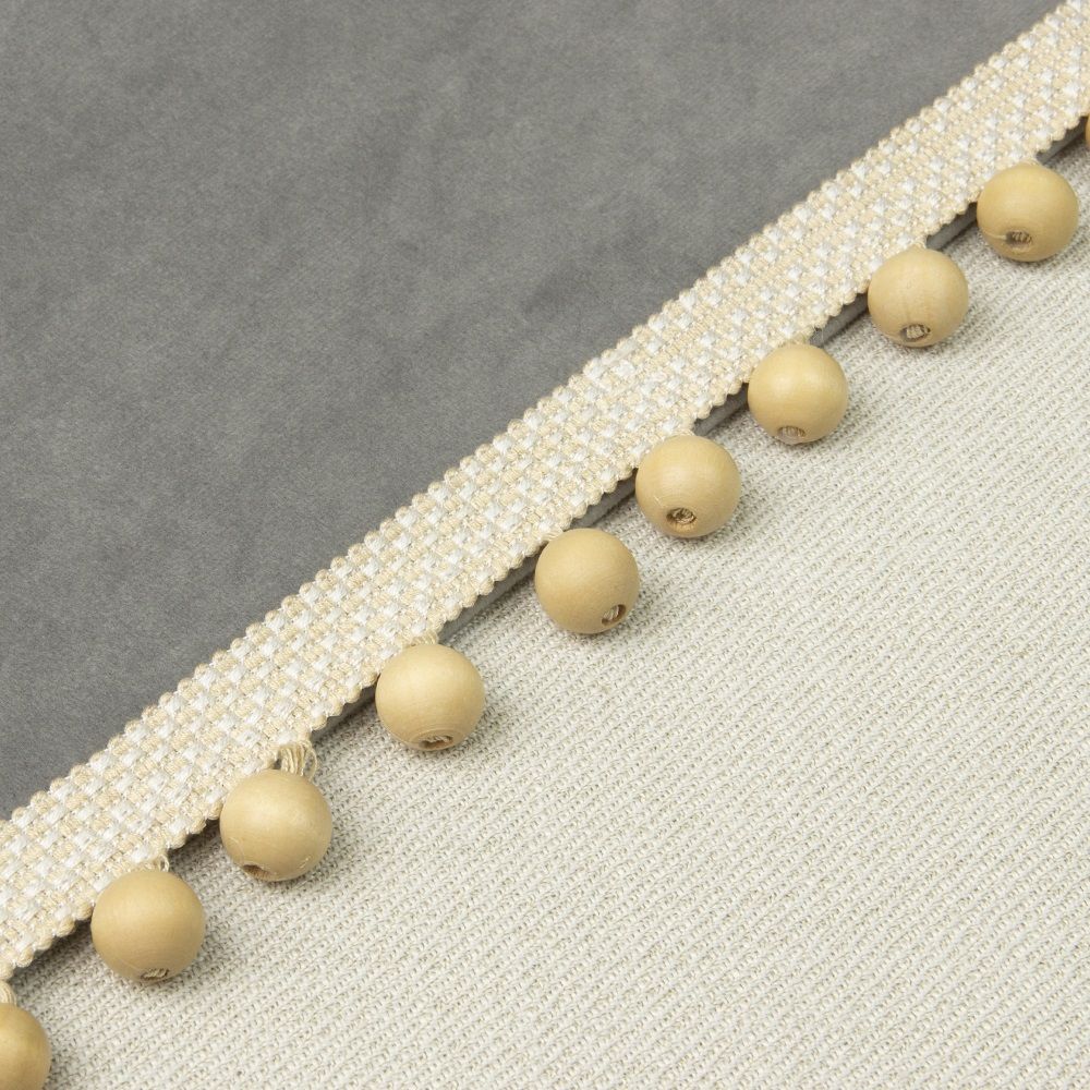 Бахрома для штор с деревянными шариками натуральный