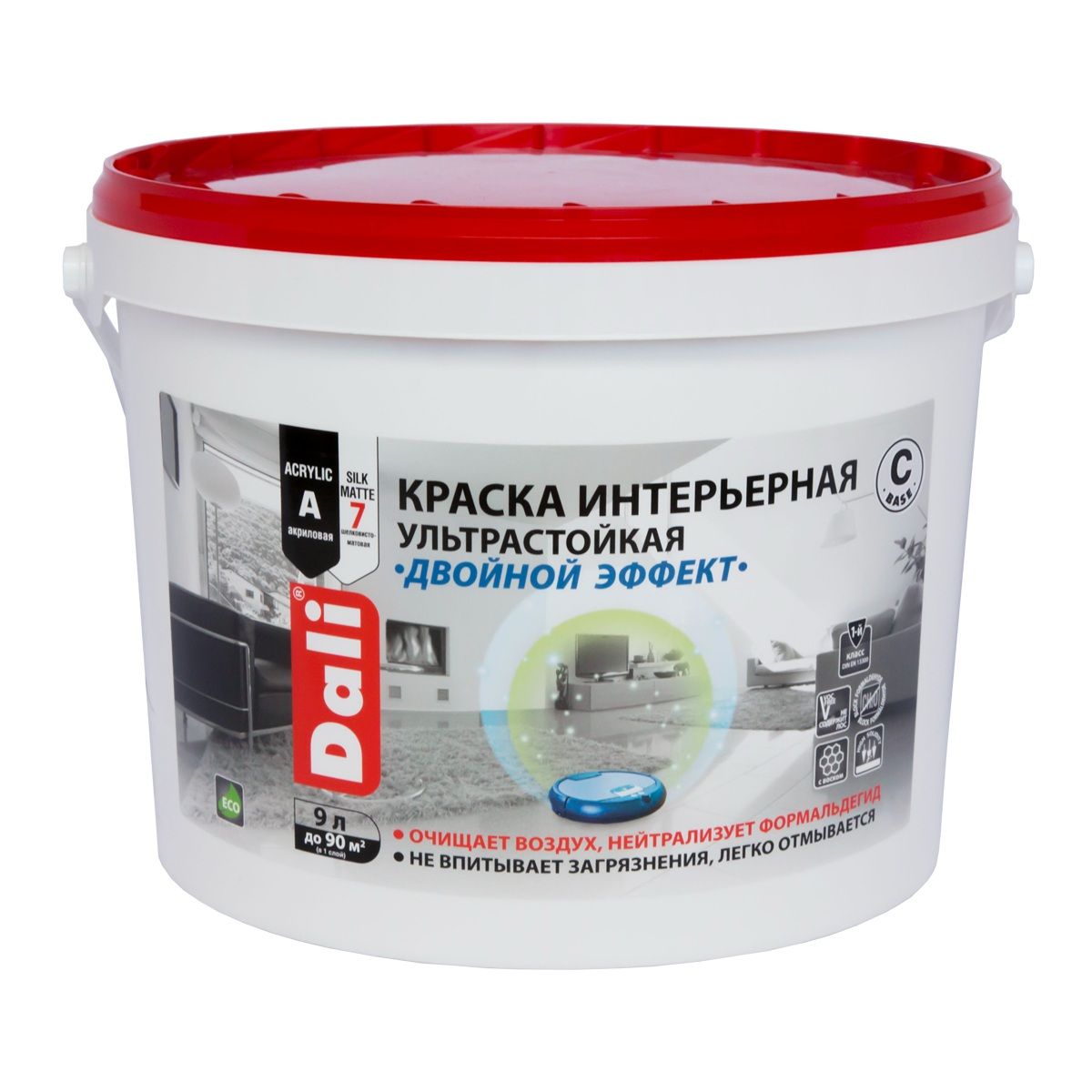 Краска в/д интерьерная ультрастойкая DALI Двойной эффект база С 9 л